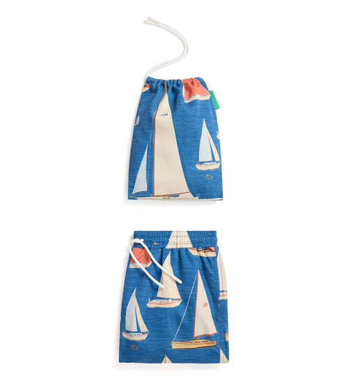 Kids Azure 7 inch Swim Trunks Sailboats | Future Planet