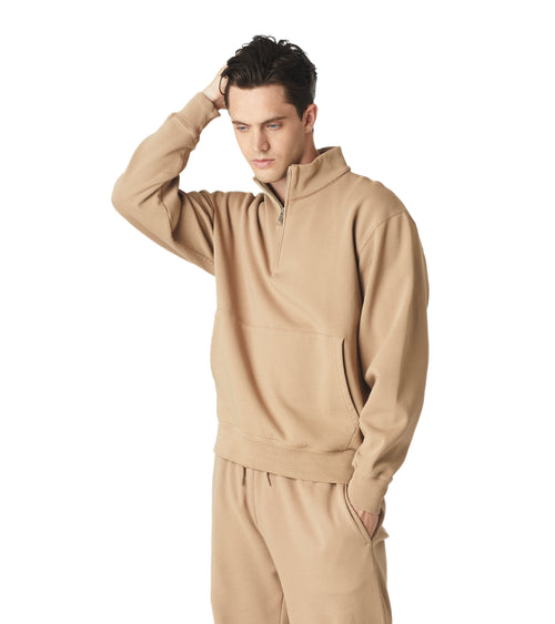Mens Globe Quarter Zip Pullover Beige | Future Planet
