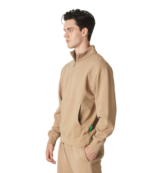 Mens Globe Quarter Zip Pullover Beige | Future Planet