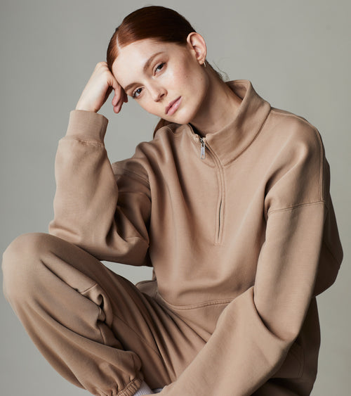 Saturn Womens Quarter Zip Pullover Beige | Future Planet