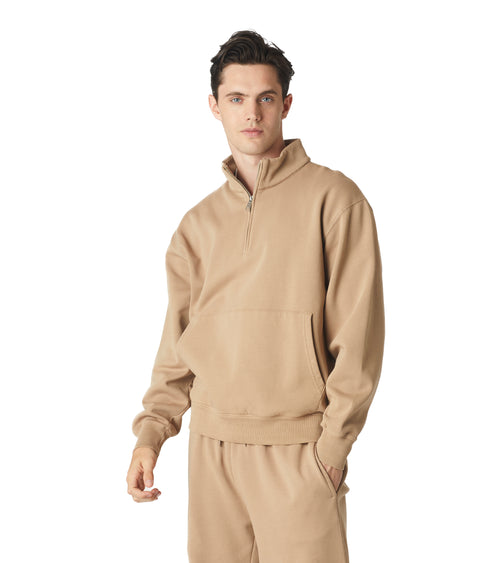 Mens Globe Quarter Zip Pullover Beige | Future Planet