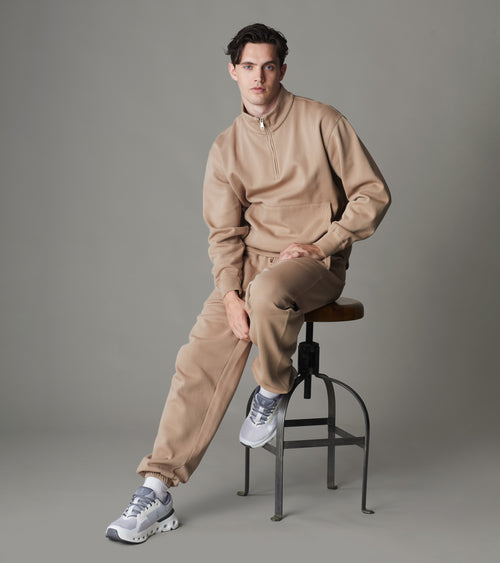 Mens Globe Quarter Zip Pullover Beige | Future Planet